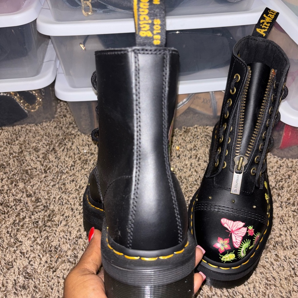 Dr. Martens Black Floral Butterfly Platform Lace-Up Boots - Picture 4 of 5